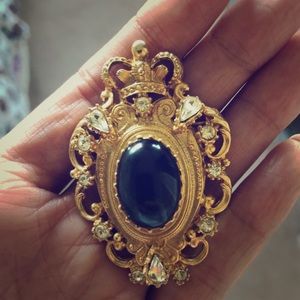 Vintage Broach Costume Jewelry- gold diamond blue